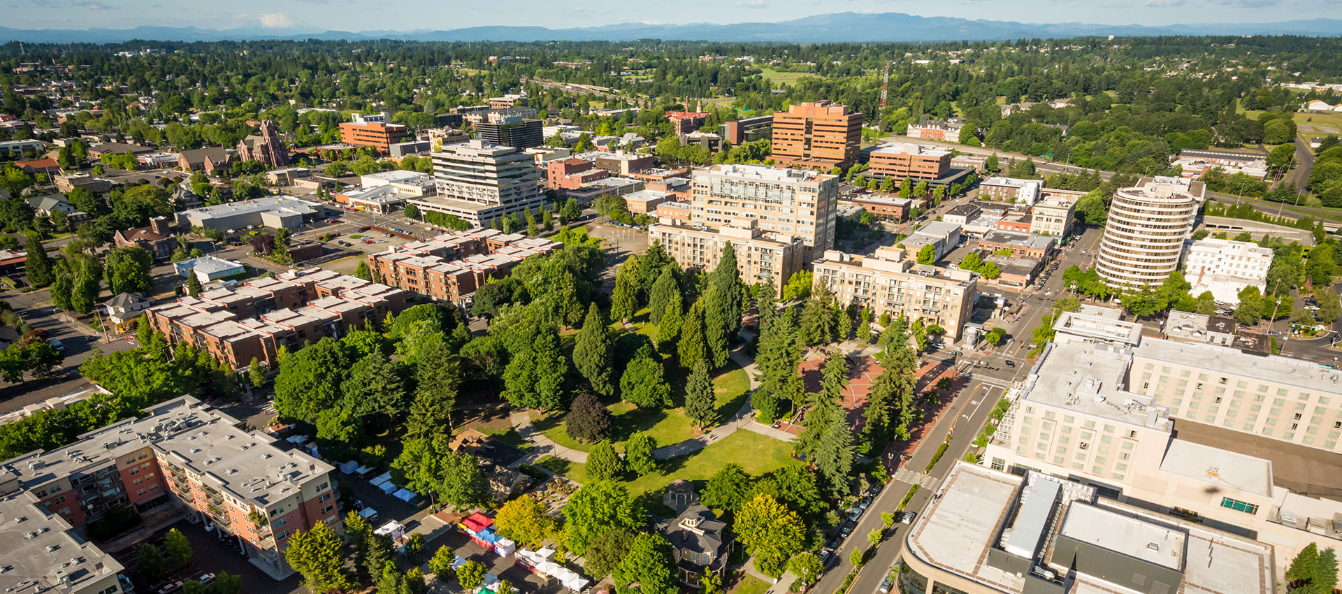 Esther Short Park aerial looking east