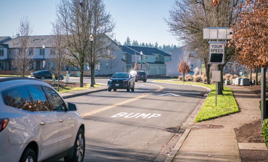 traffic calming speed radar feedback sign in Four Seasons neighborhood