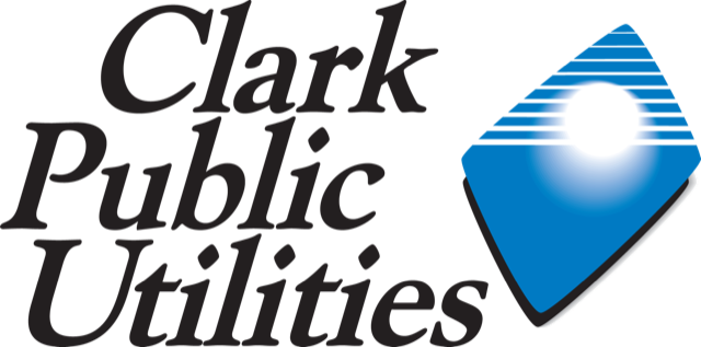 The text Clark Public Utilities next to a blue diamond shape. 