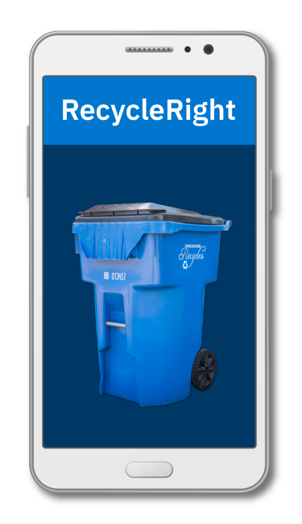 A phone with the RecycleRight application open with a blue Recycle Cart 