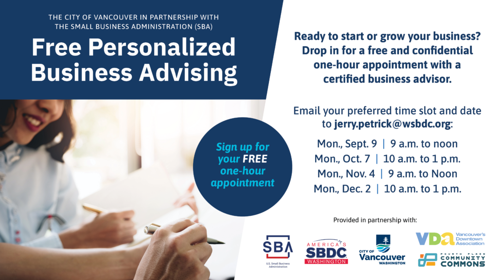 Free personalized business advising offered once a month this fall. 