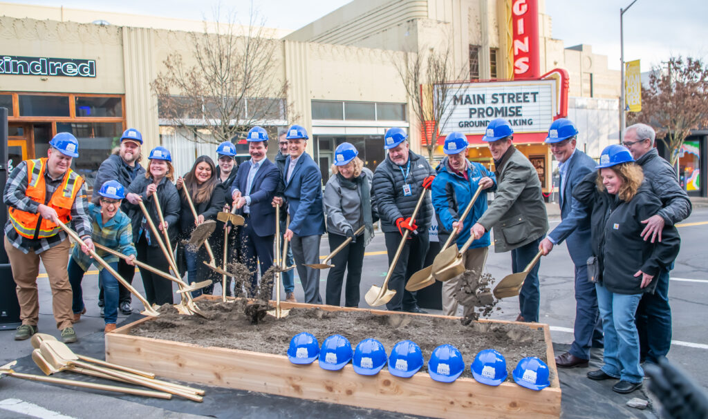 Groundbreaking celebration with City staff, project partners, Main Street businesses, construction contractors