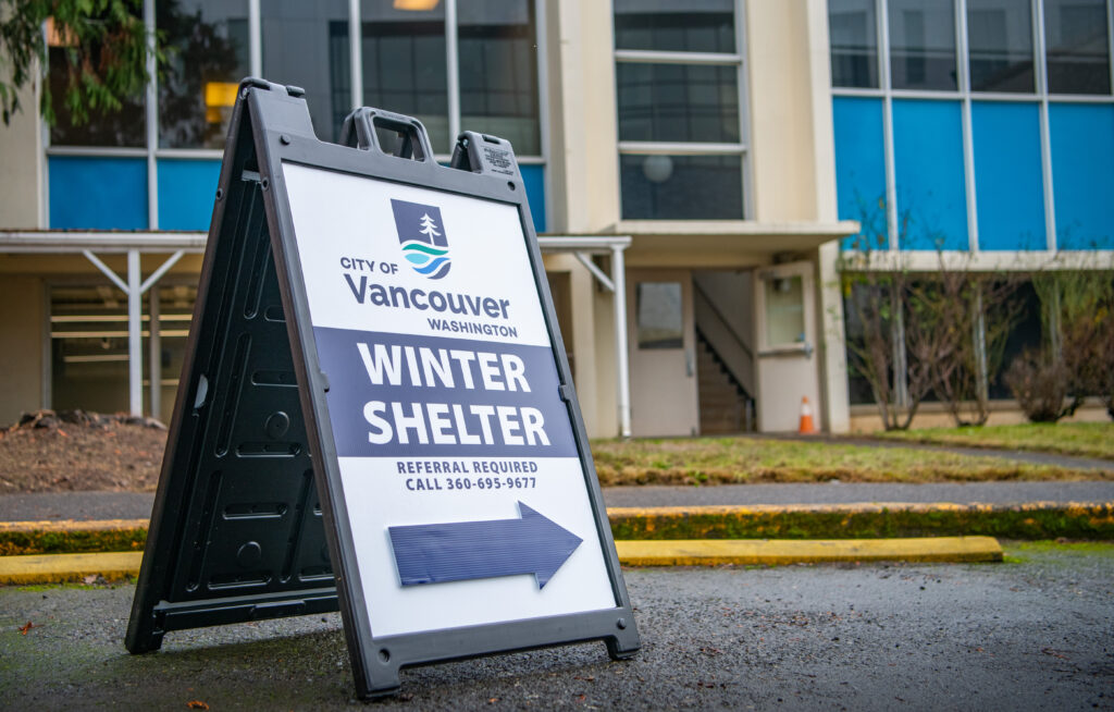 City of Vancouver Winter Shelter directional sign 