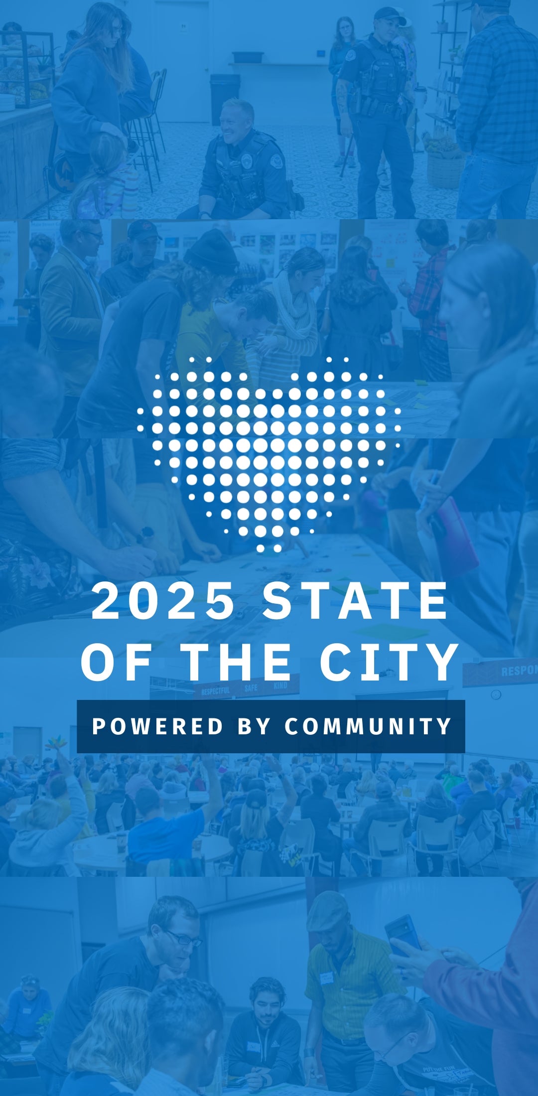 Heart made up of white dots and 2025 State of the City 