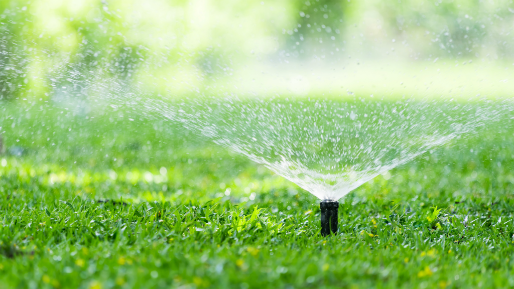 sprinkler with water spraying out onto grass